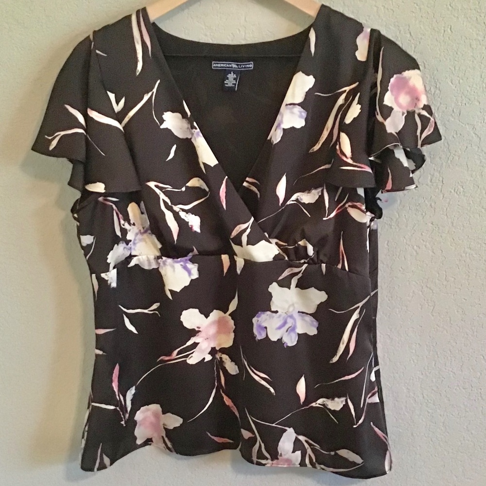 American Living floral surplice blouse